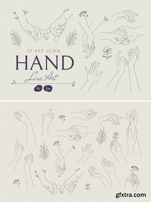 Hand Line Art Set Icon