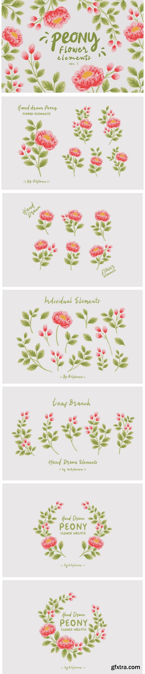 Natural Peony Flower Clipart Element Set 11615658