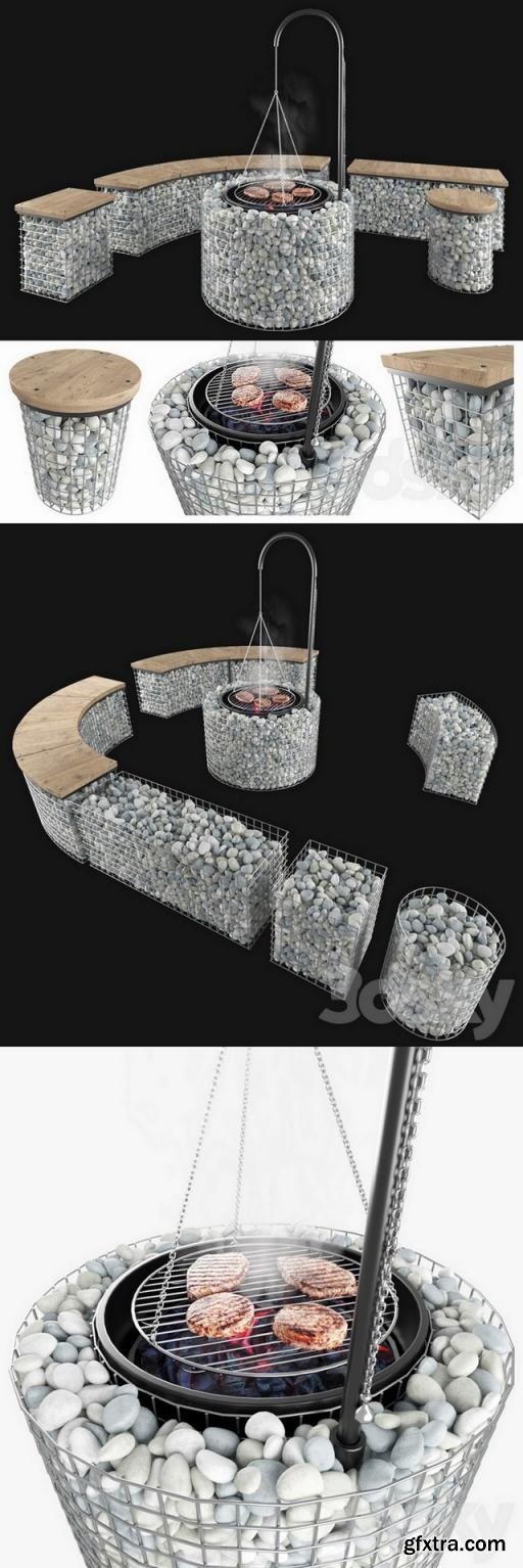 Gabion fireplace benches