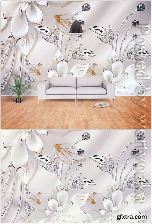 Modern minimalist three dimensional embossed flower wall customization