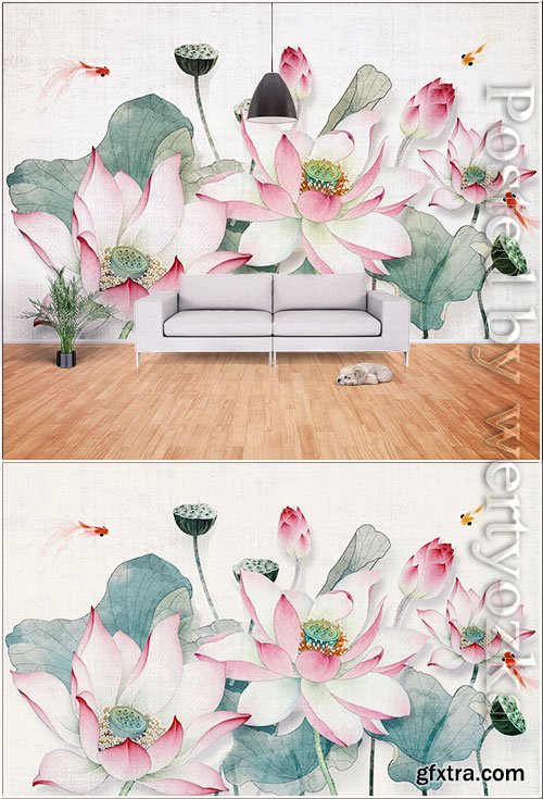 New chinese 3d lotus flower blooming background wall