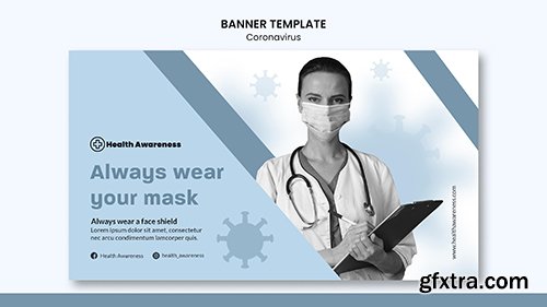 Horizontal psd banner template for coronavirus pandemic