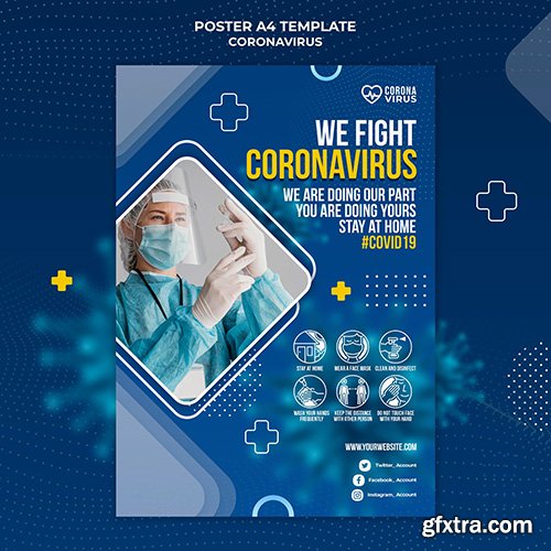 Vertical psd poster template for coronavirus awareness