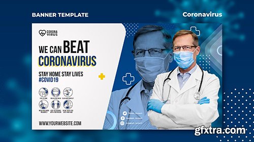 Horizontal psd banner template for coronavirus awareness