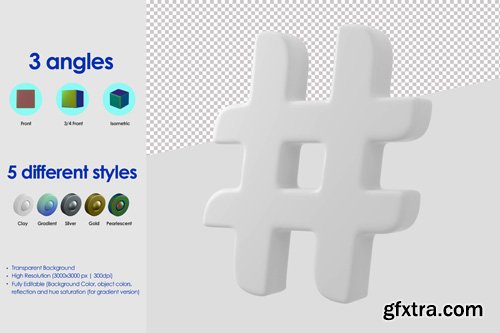 3d hashtag icon psd design template