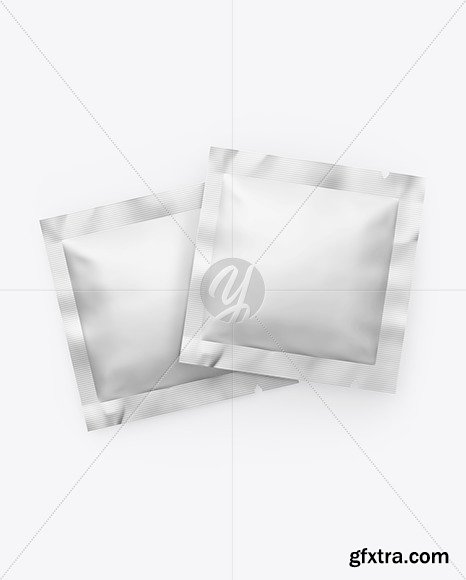 Two Matte Metallic Square Sachets Mockup 82254