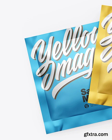 Two Matte Metallic Square Sachets Mockup 82254