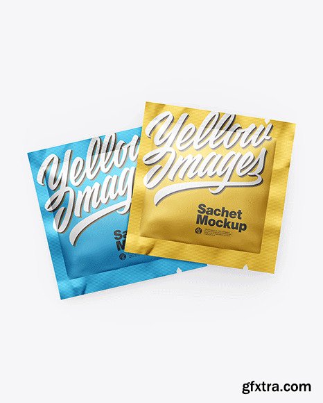 Two Matte Metallic Square Sachets Mockup 82254