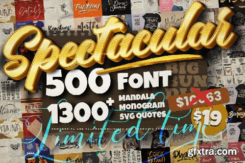 Spectacular Collection Big Bundle: 500 Premium Fonts + 1309 Premium Graphics