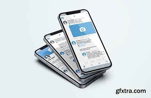 Twitter on silver mobile phone psd mockup