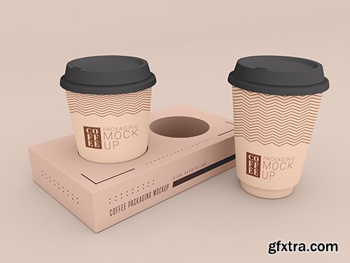 Disposable coffee cup with box mockup psd