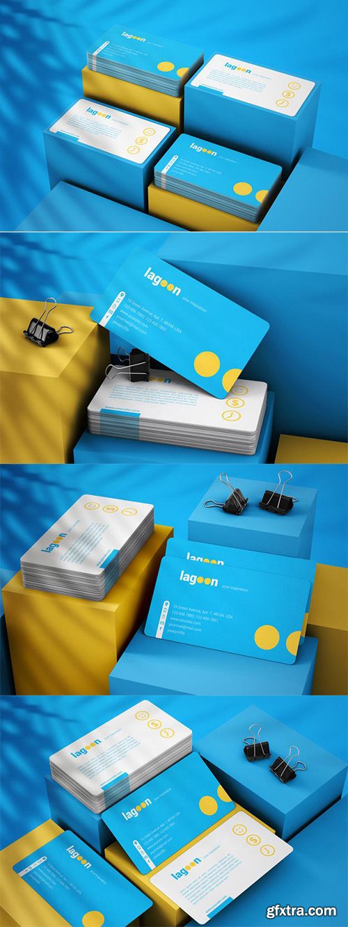 Business card stack on color background mockup