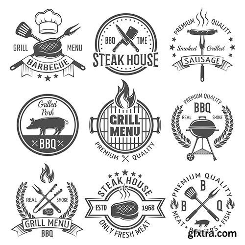 Bbq graphic flat emblems