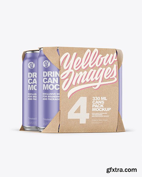 Carton Pack W/ 4 Matte Cans Mockup 82765