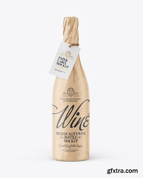 Wine Bottle in Kraft Paper Wrap Mockup 82776