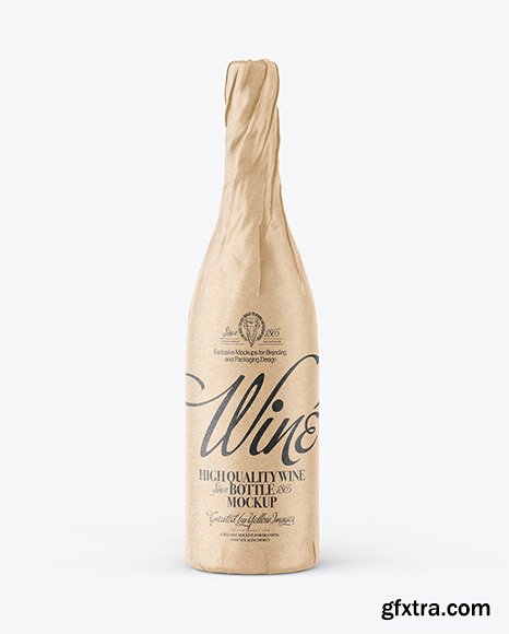 Wine Bottle in Kraft Paper Wrap Mockup 82776