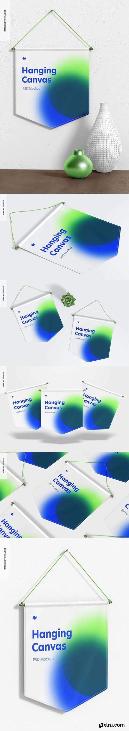 Hanging canvas pennants set mockup