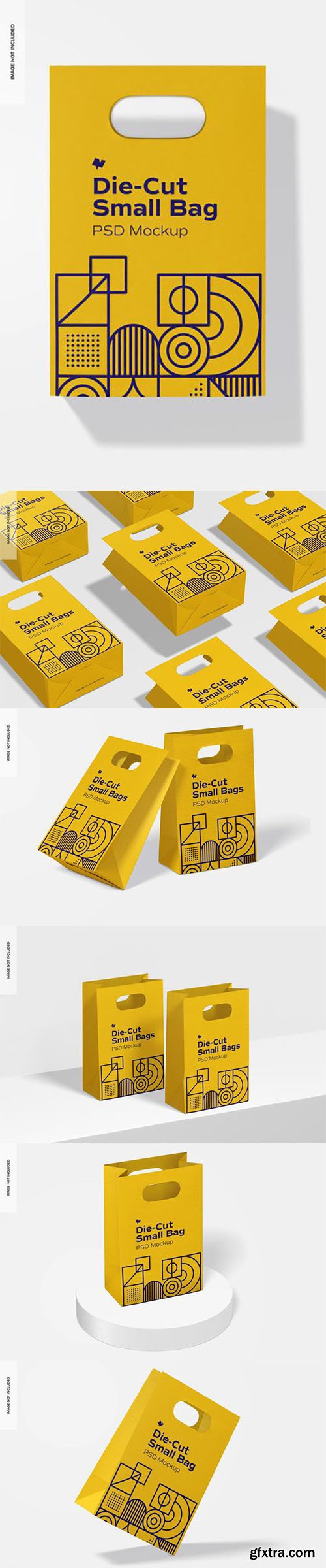 Die-cut small paper bags mockup