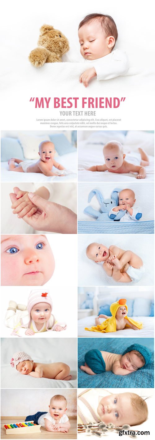 Little kids with soft toys stock photo