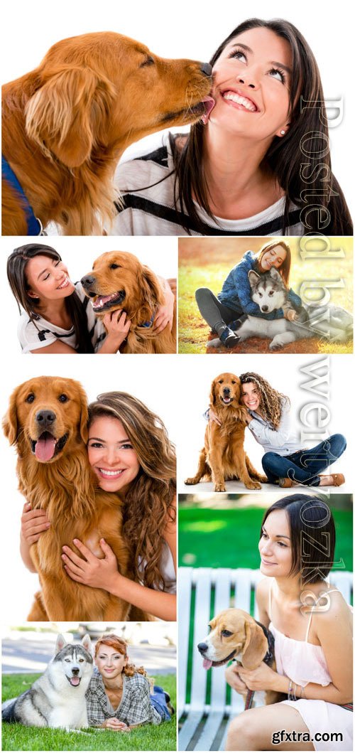 Women with dogs stock photo