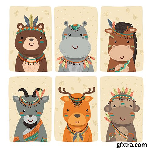 Vintage animal character collection illustration