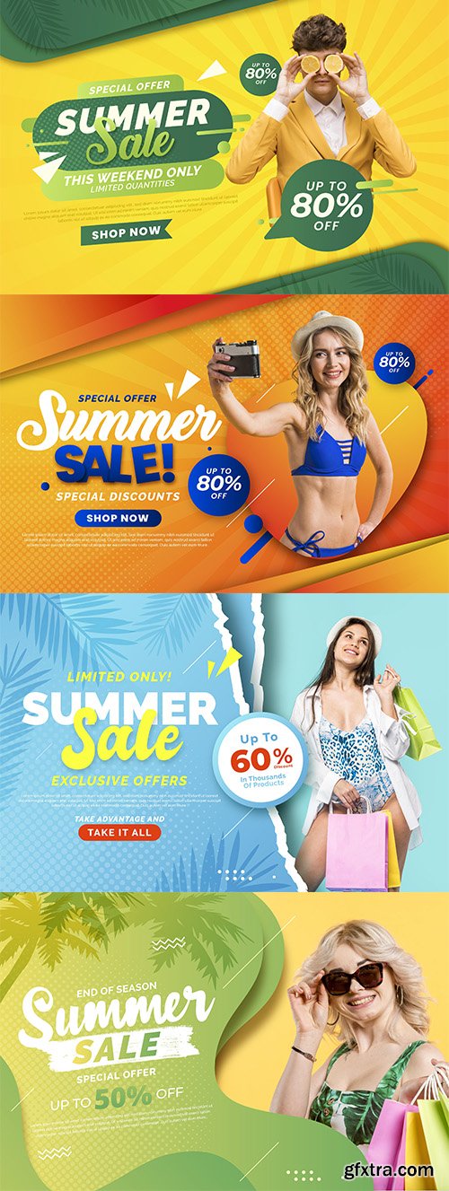 Gradient summer sale banner with photo