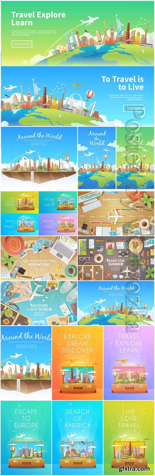 Travel banners and backgrounds in vector