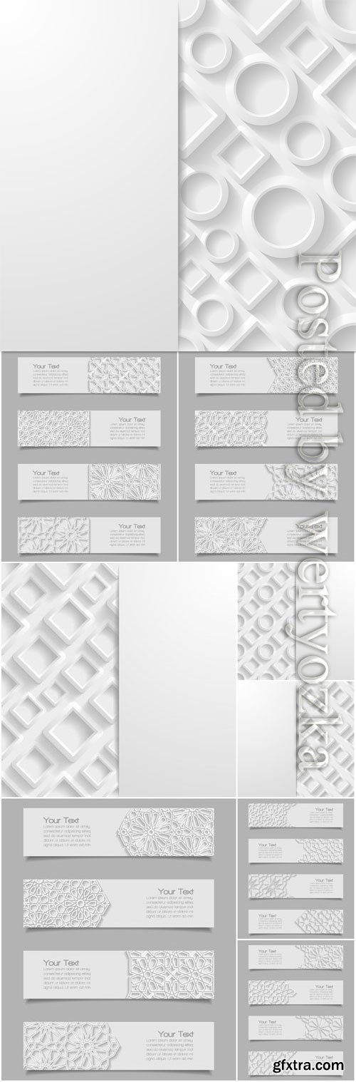 White banners and backgrounds with abstract patterns in vector