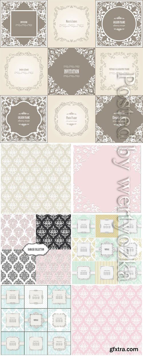 Frames and backgrounds with patterns in vector