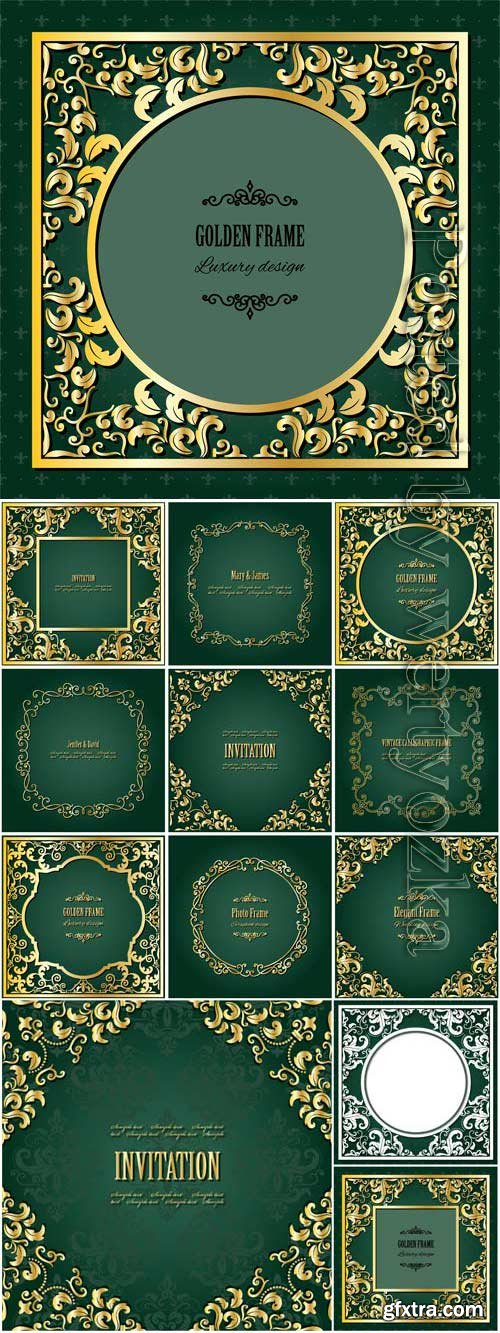 Invitation cards with gold decor in vector