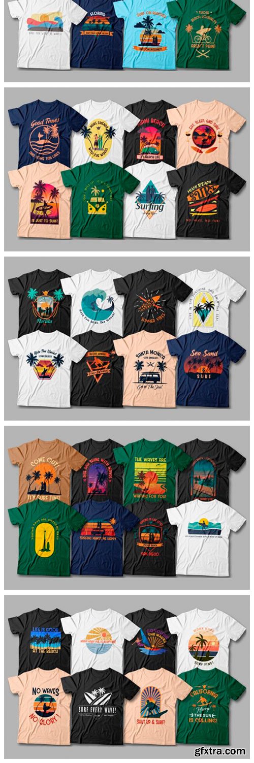 Surfing T-shirt Designs Bundle Editable 11224238