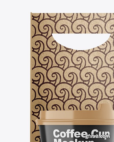 Glossy Coffee Cups in Kraft Paper Holder Mockup 82747