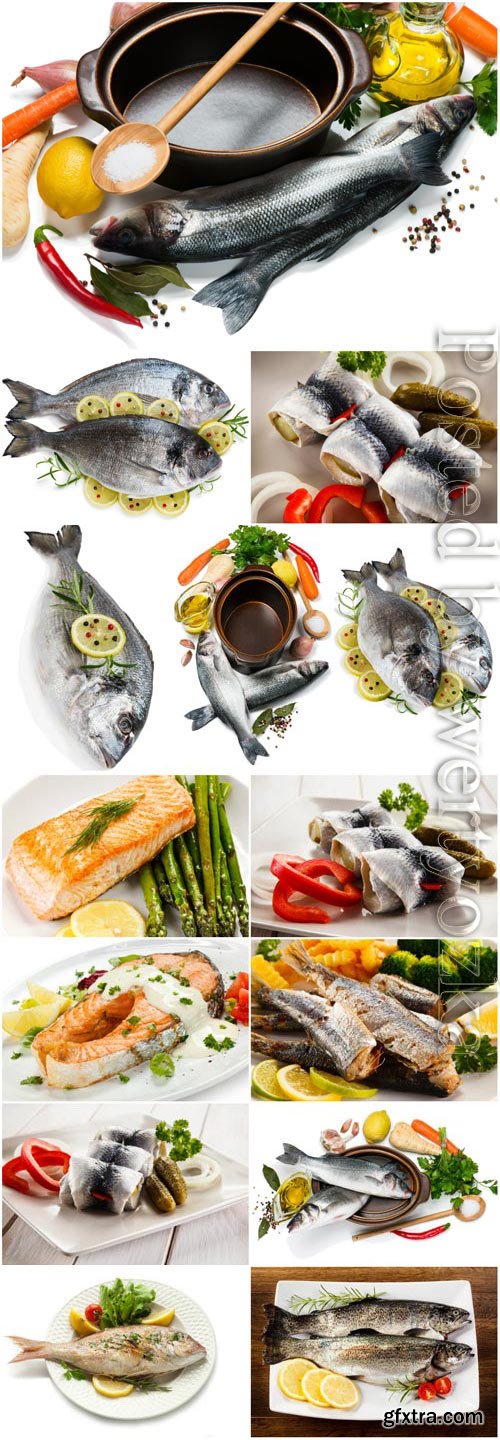 Fish with lemon and spices stock photo