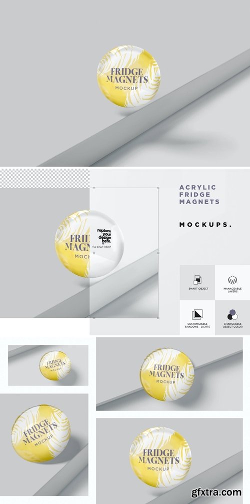 Round Fridge Magnets Mockups