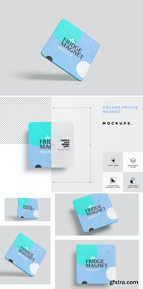 Square Shape Fridge Magnet Mockups