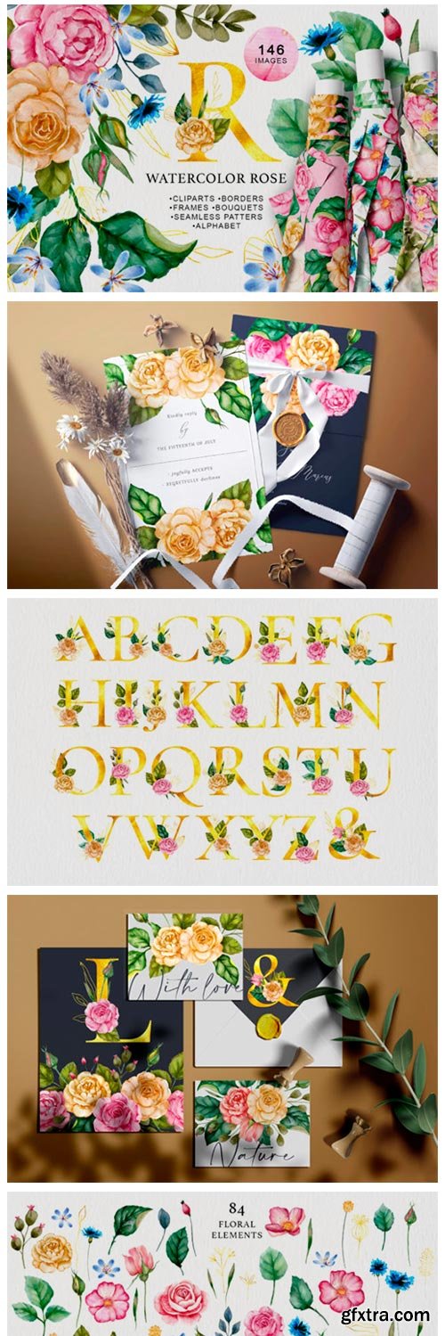 Watercolor Flowers &amp; Golden Alphabet 11531421