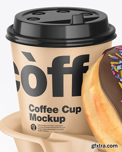 Kraft Coffee Cup with Donut in Holder Mockup 83532