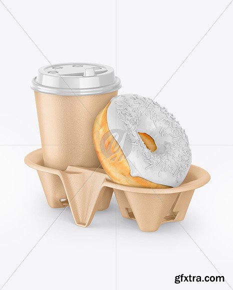 Kraft Coffee Cup with Donut in Holder Mockup 83532
