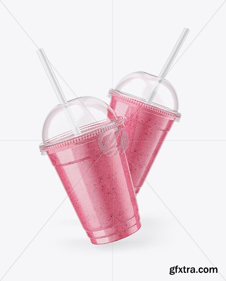 Two Strawberry Smoothie Cups Mockup 83225