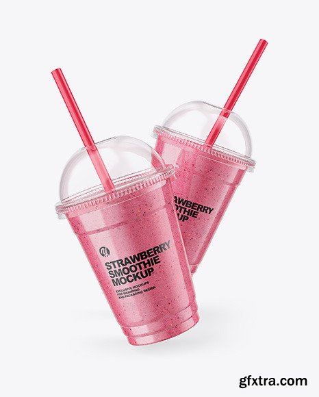 Two Strawberry Smoothie Cups Mockup 83225