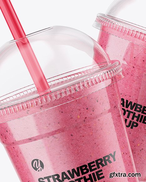 Two Strawberry Smoothie Cups Mockup 83225