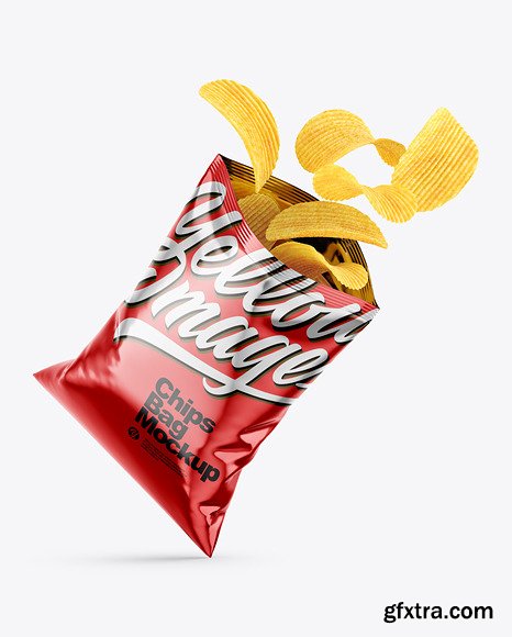 Opened Metallic Bag With Riffled Potato Chips Mockup 82733