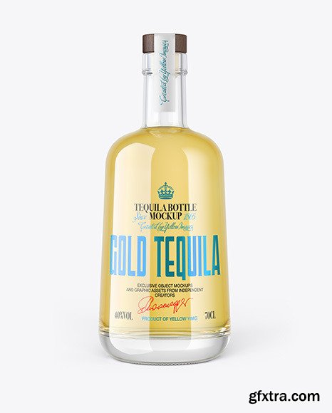 Gold Tequila Bottle with Wooden Cap Mockup 82695