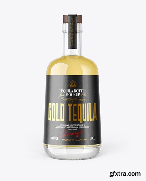 Gold Tequila Bottle with Wooden Cap Mockup 82695