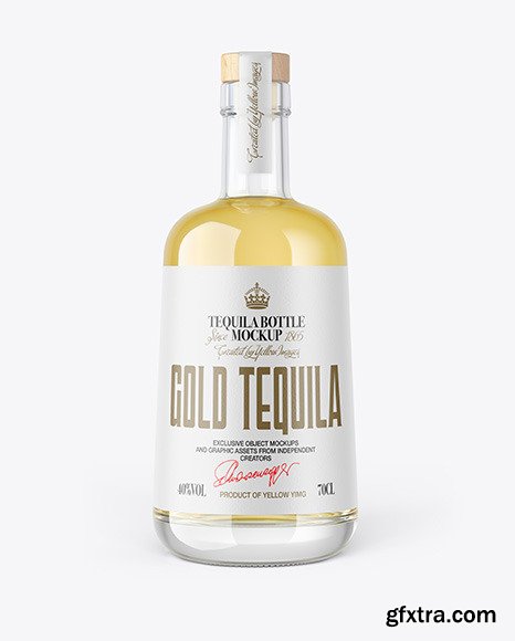 Gold Tequila Bottle with Wooden Cap Mockup 82695