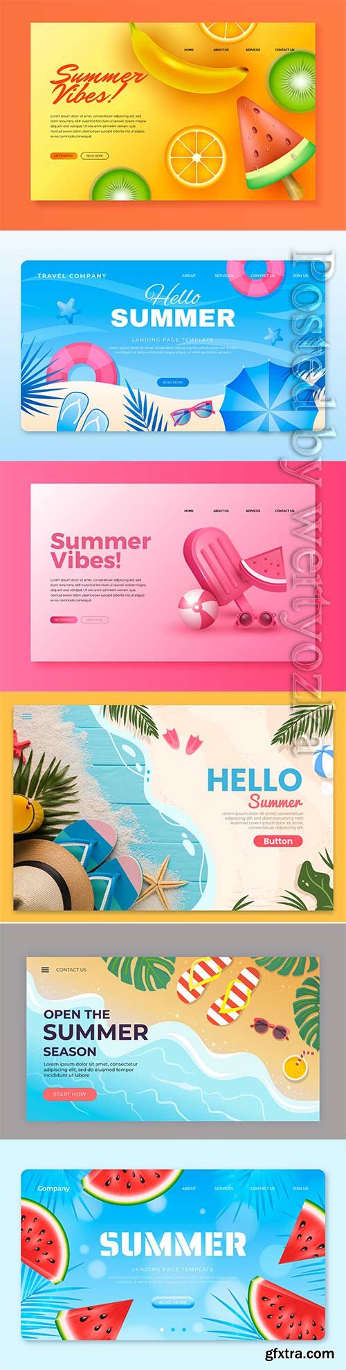 Realistic summer landing page vector template