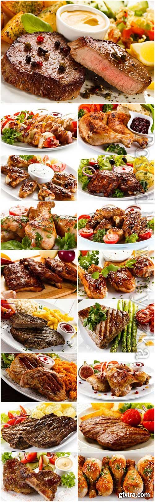 Meat dishes with garnish stock photo