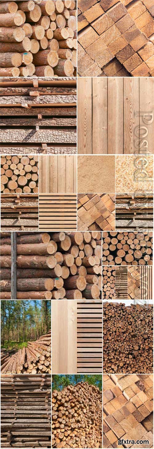 Wood, firewood and boards stock photo