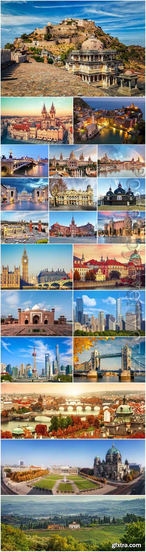 Beautiful architecture of different countries of the world stock photo