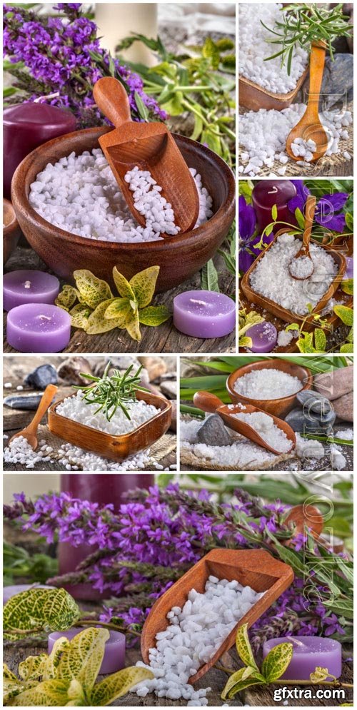 Candles and lavender, spa composition stock photo